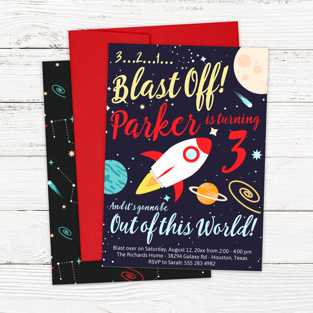 Boy Outer Space Birthday Invitation