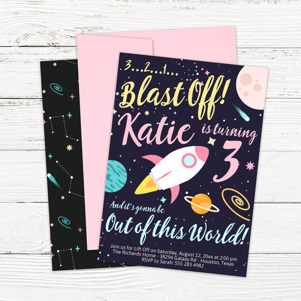 Girl Outer Space Birthday Invitation