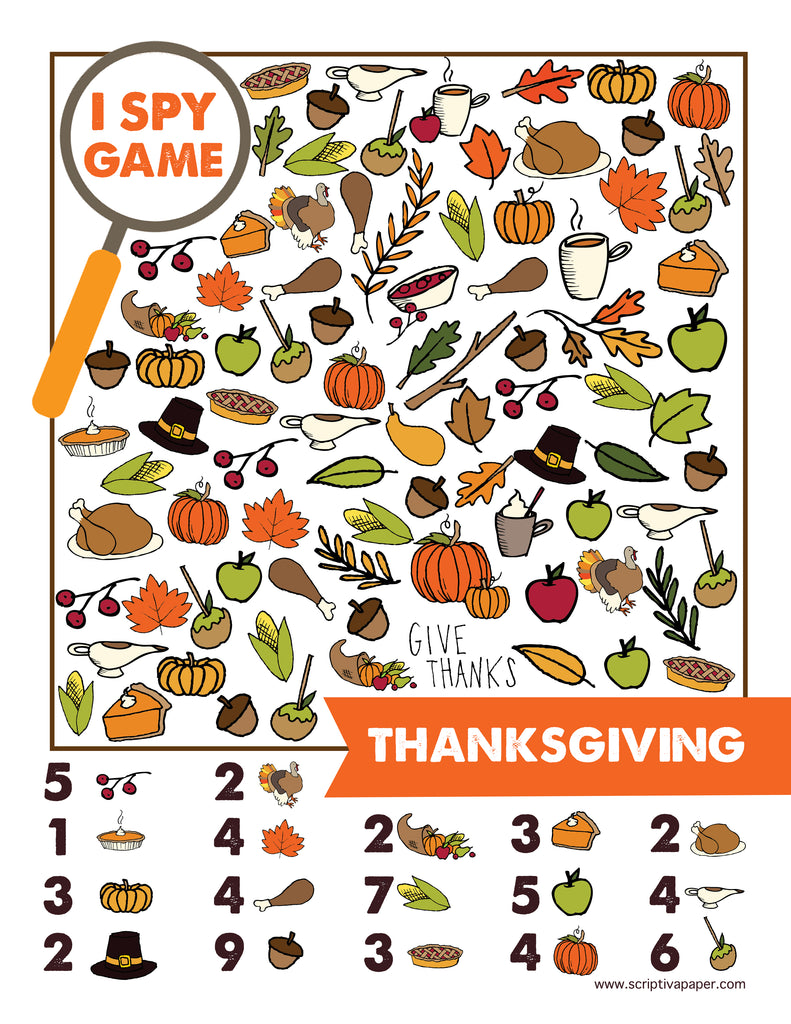 FREE Printable Thanksgiving Activity Sheet -  I Spy Game