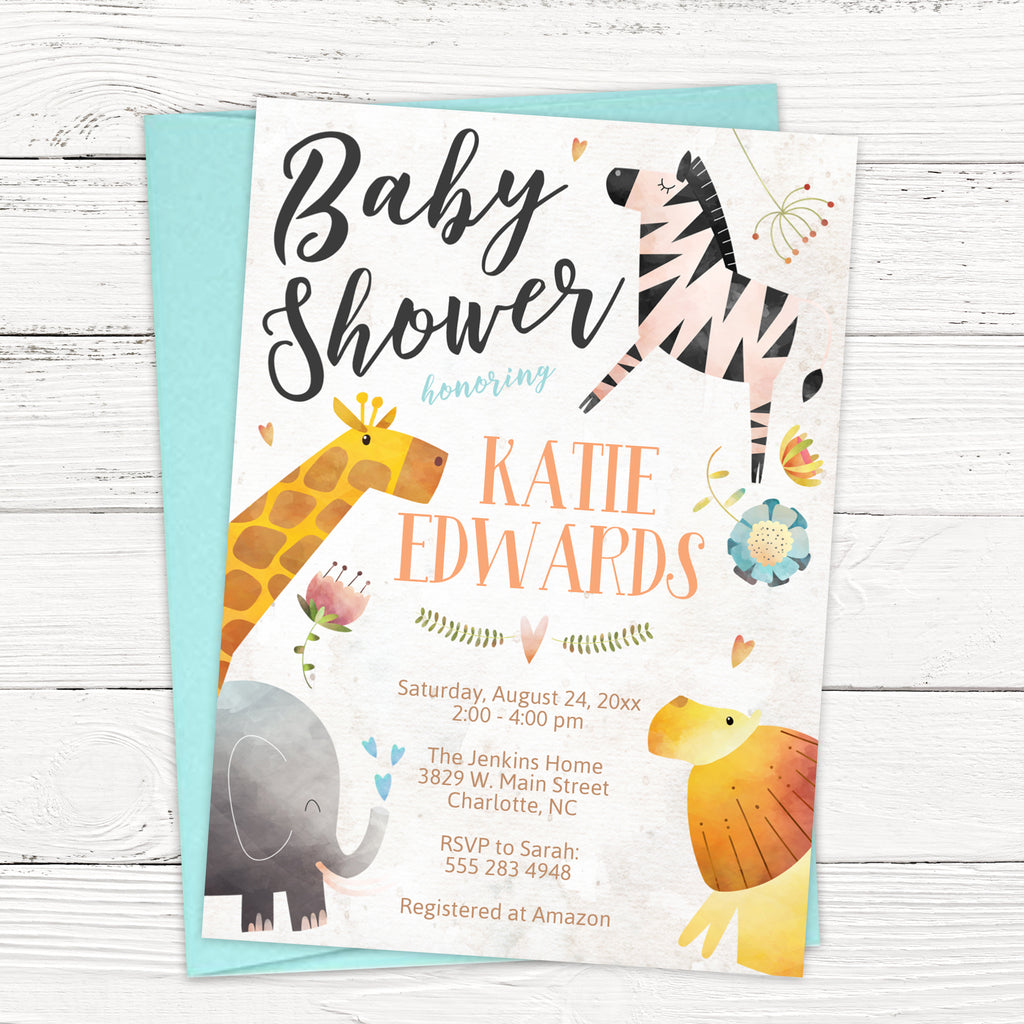 Elegant Jungle Animals Baby Shower Invitation