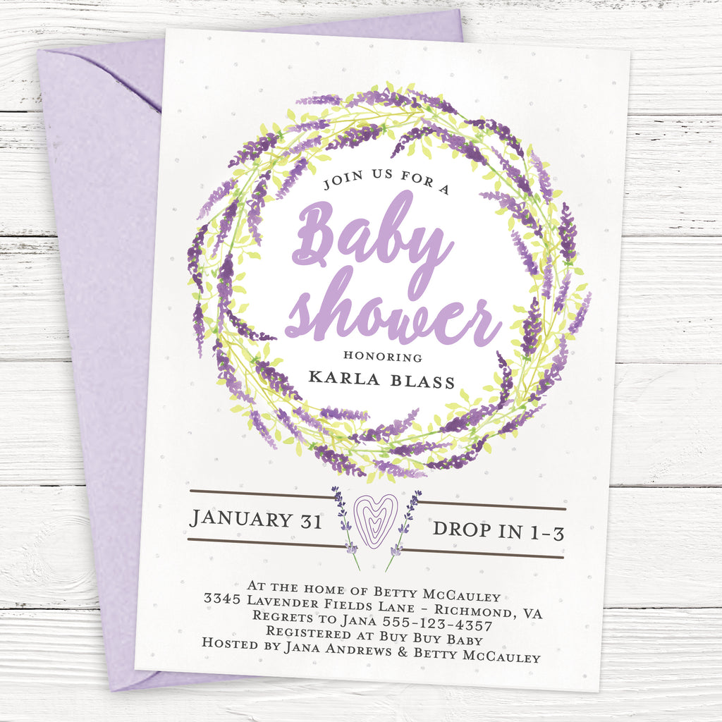 Lavender Wreath Baby Shower Invitation