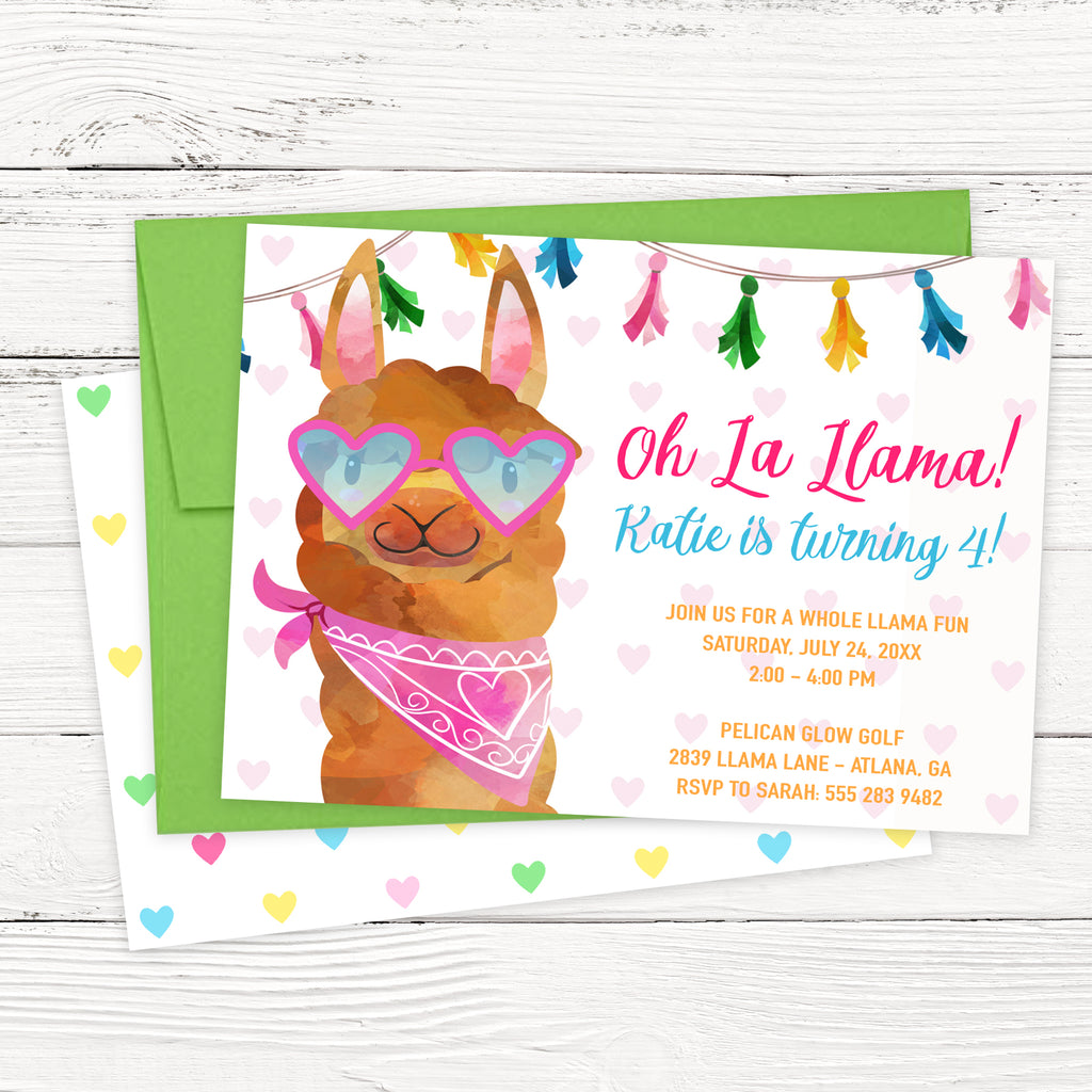 Oh La Llama Birthday Invitation