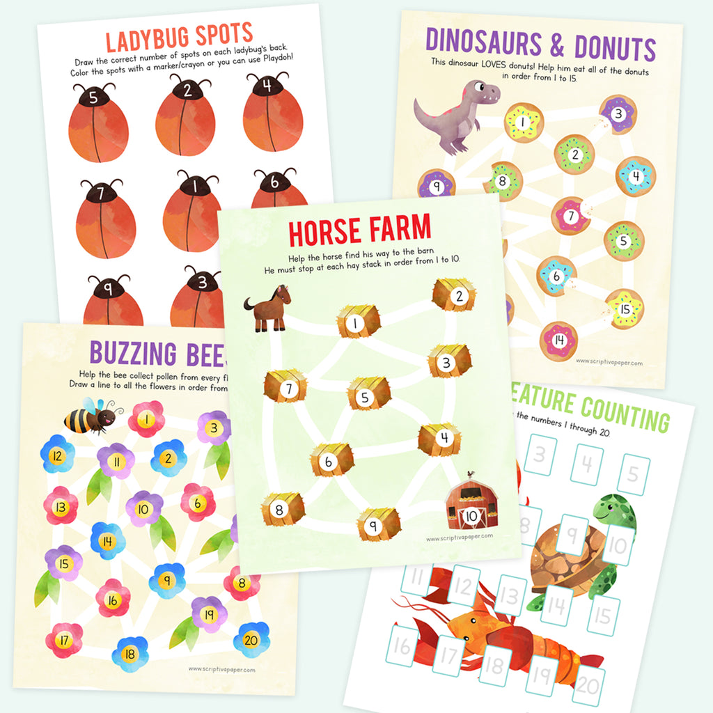 10 Worksheets for Learning Numbers 1-20