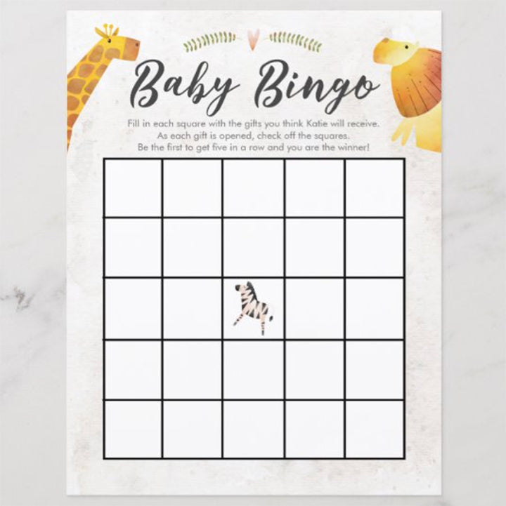 Free Printable Safari & Jungle Theme Baby Bingo