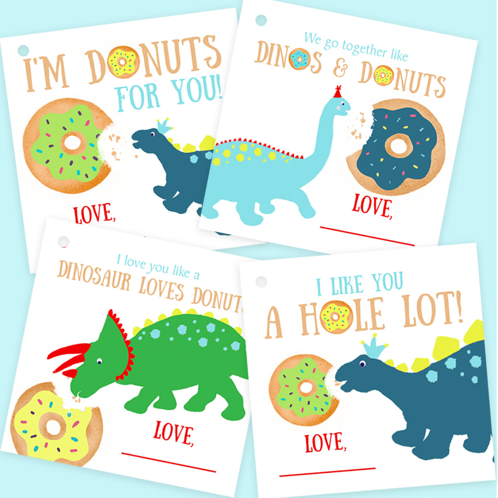 Free Donuts and Dinosaurs Valentine Gift Tags