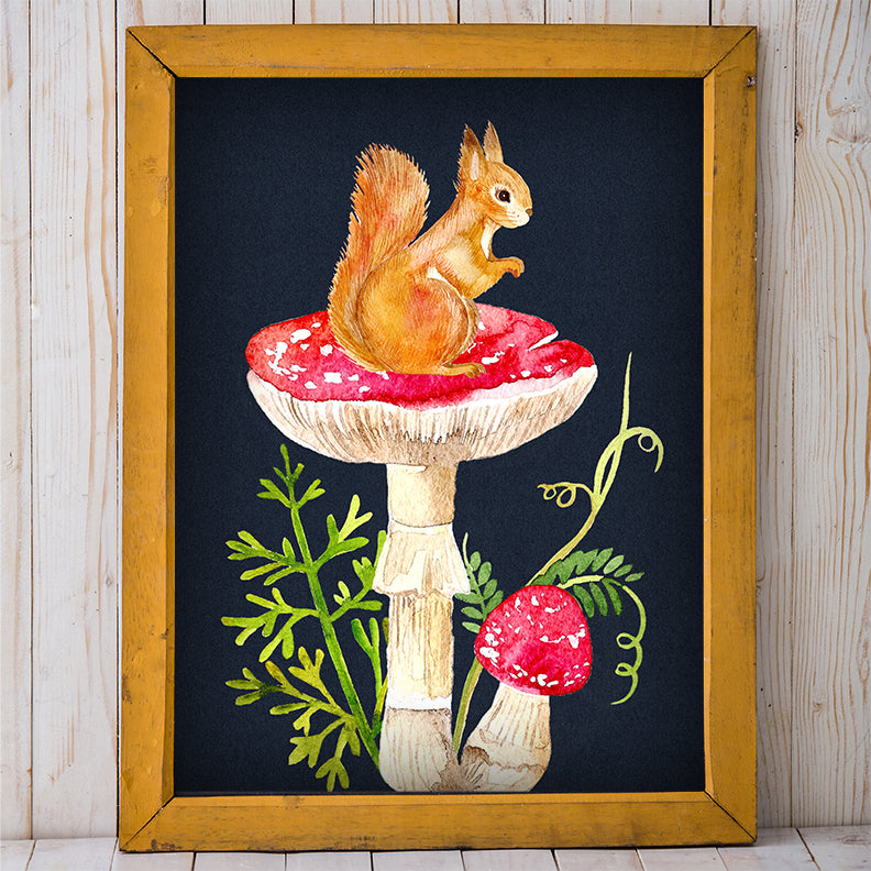 Squirrel and Mushroom Garden Wall Art | Free Printable