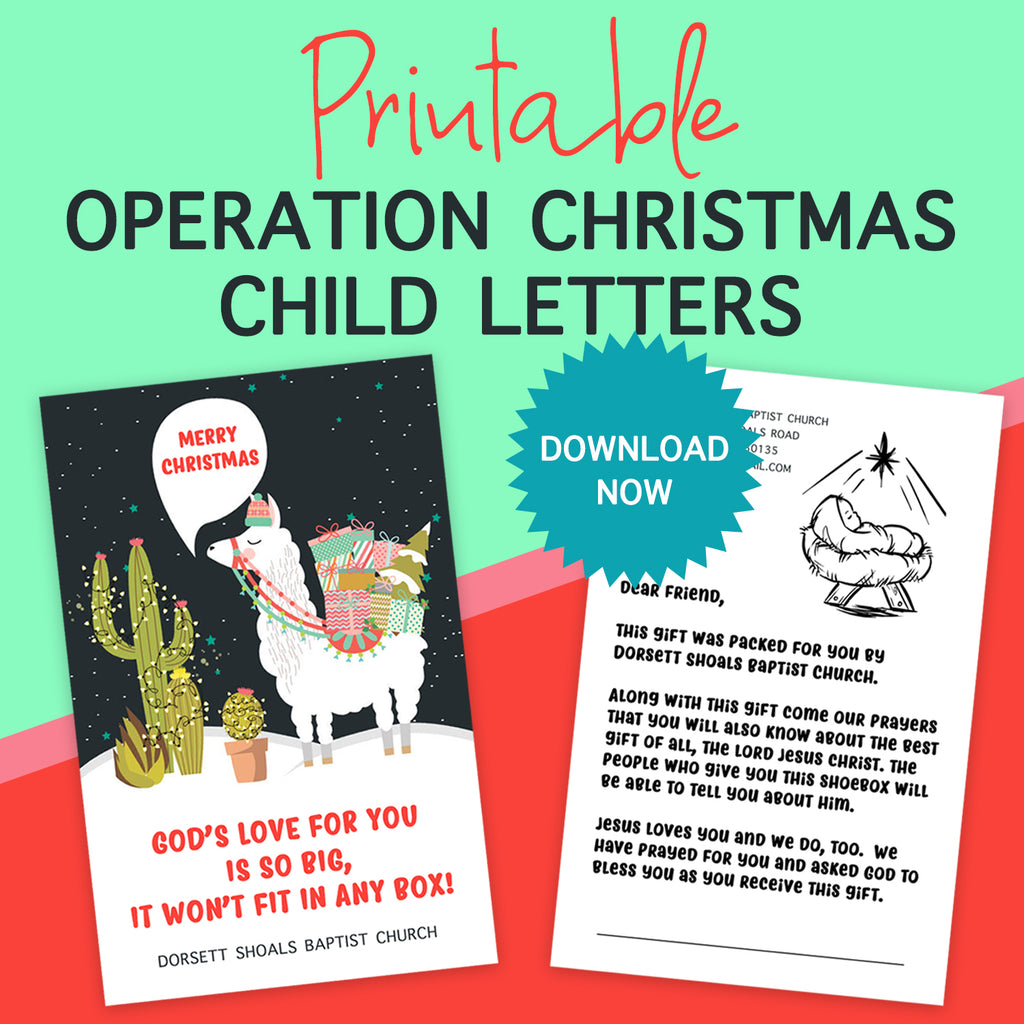 FREE Printable Llama Operation Christmas Child Note