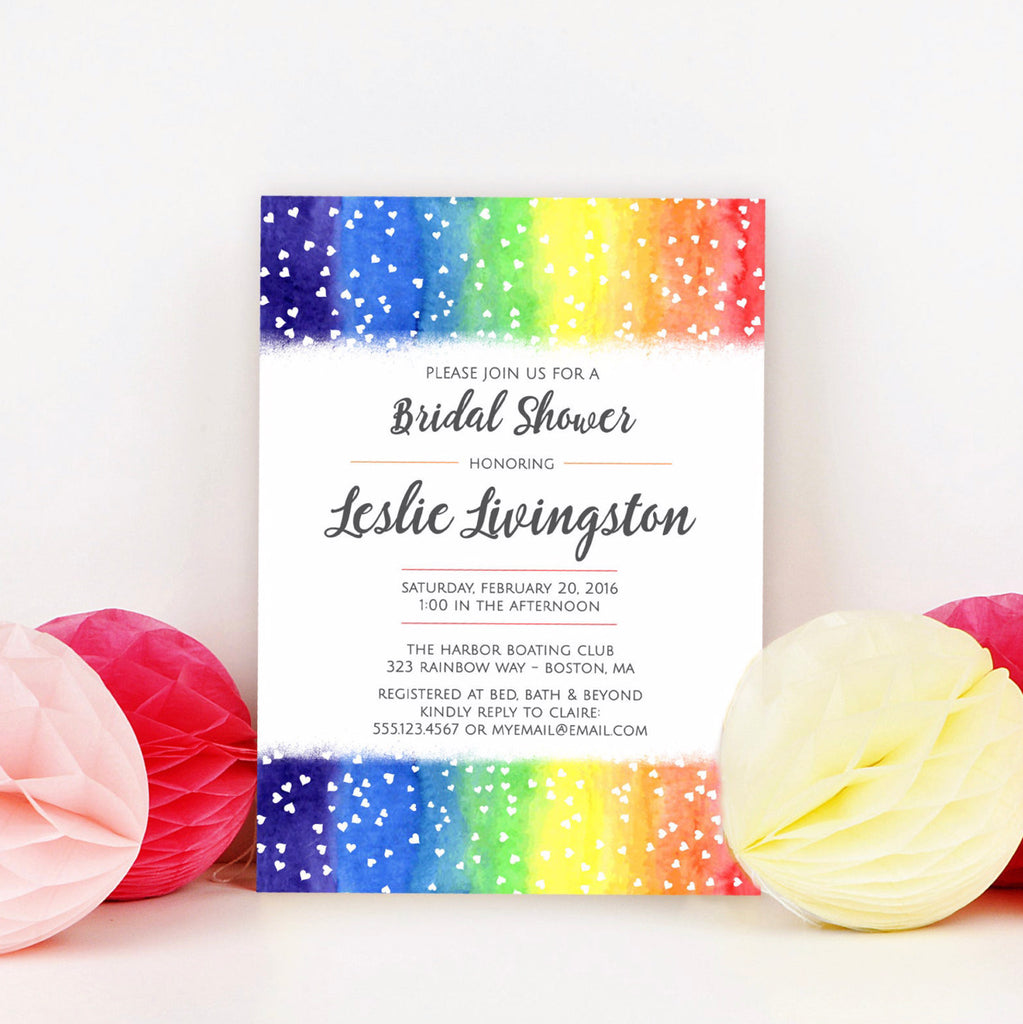 FREE Rainbow Hearts Bridal Shower Invitation Template