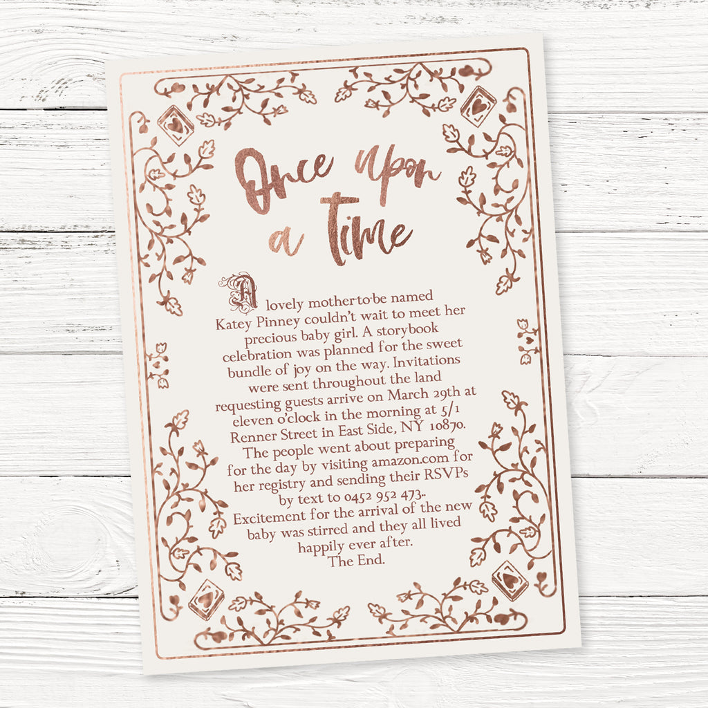FREE Rose Gold Storybook Baby Shower Invitation Template