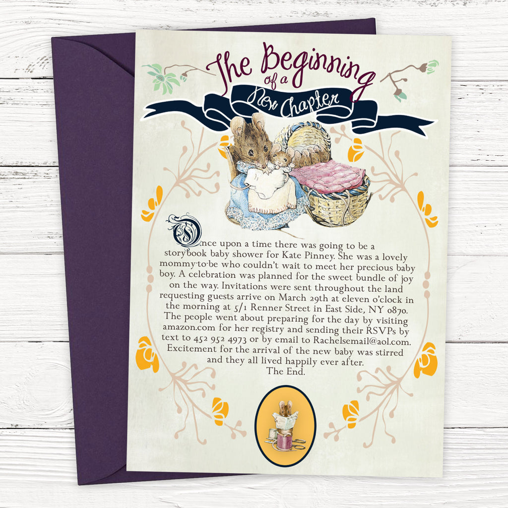 FREE Peter Rabbit Storybook Baby Shower Invitation Template
