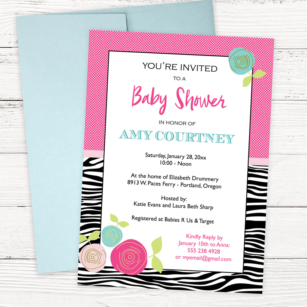 FREE Zebra Print Baby Shower Invitation Template