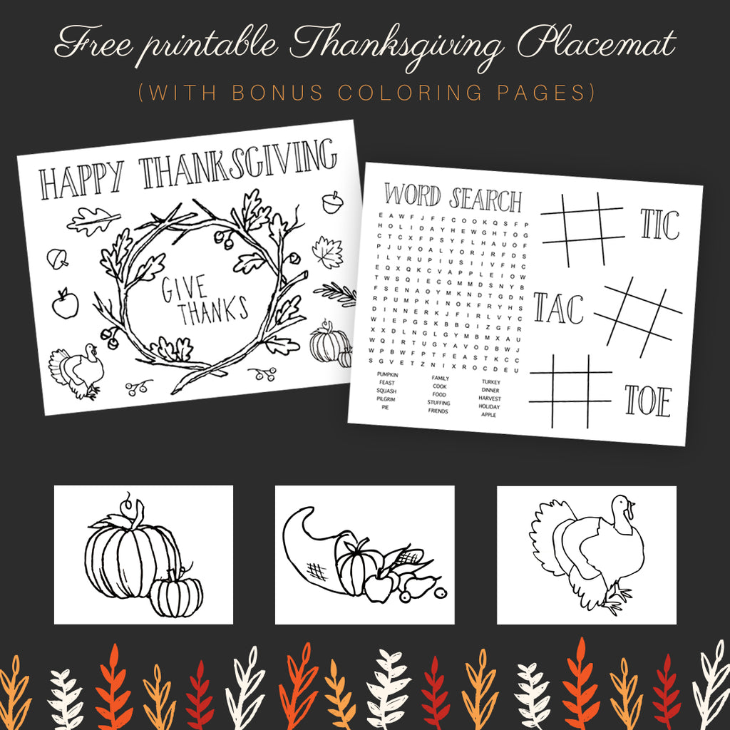 FREE Printable Thanksgiving Placemat for Kids & Coloring Pages