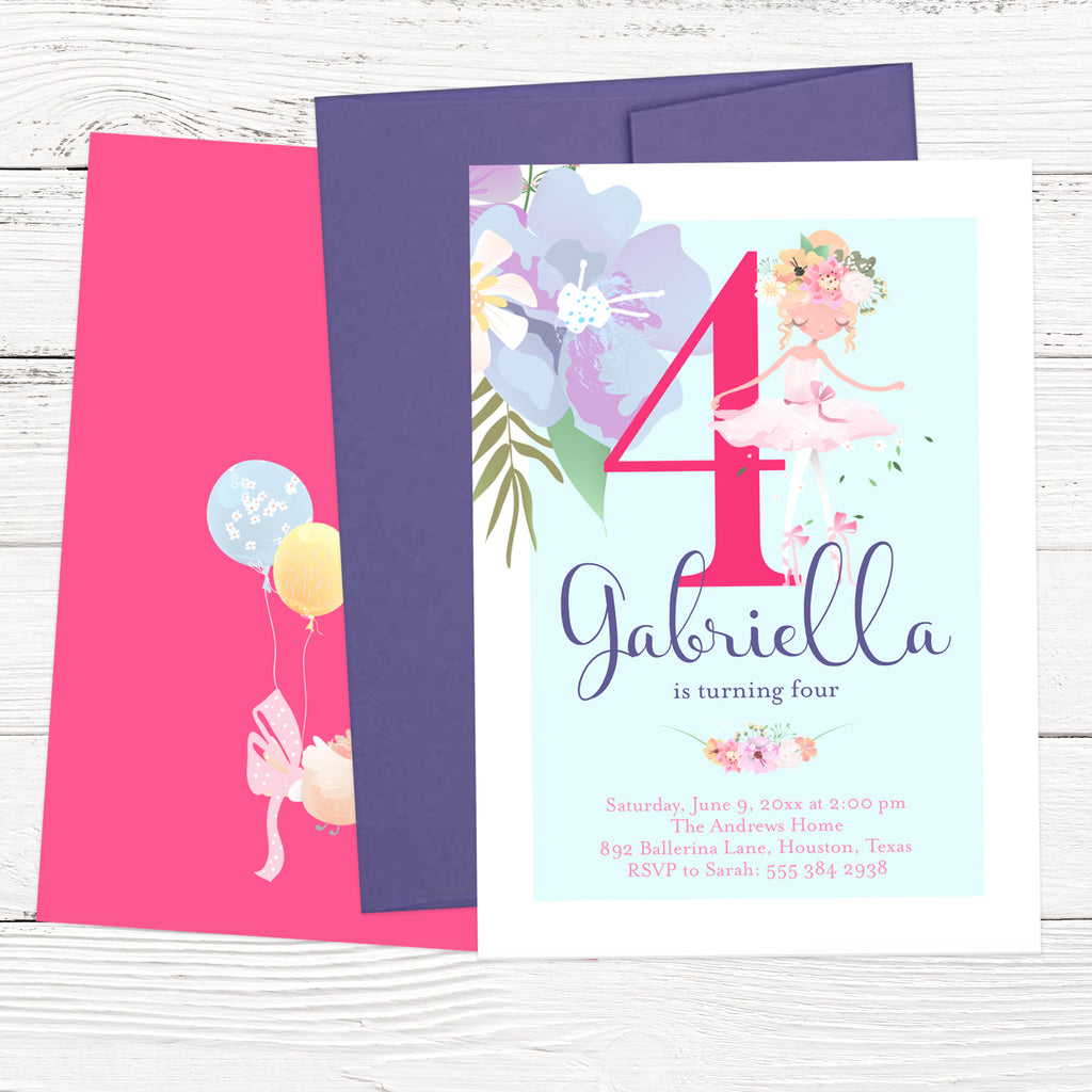 Floral Ballerina Birthday Invitation