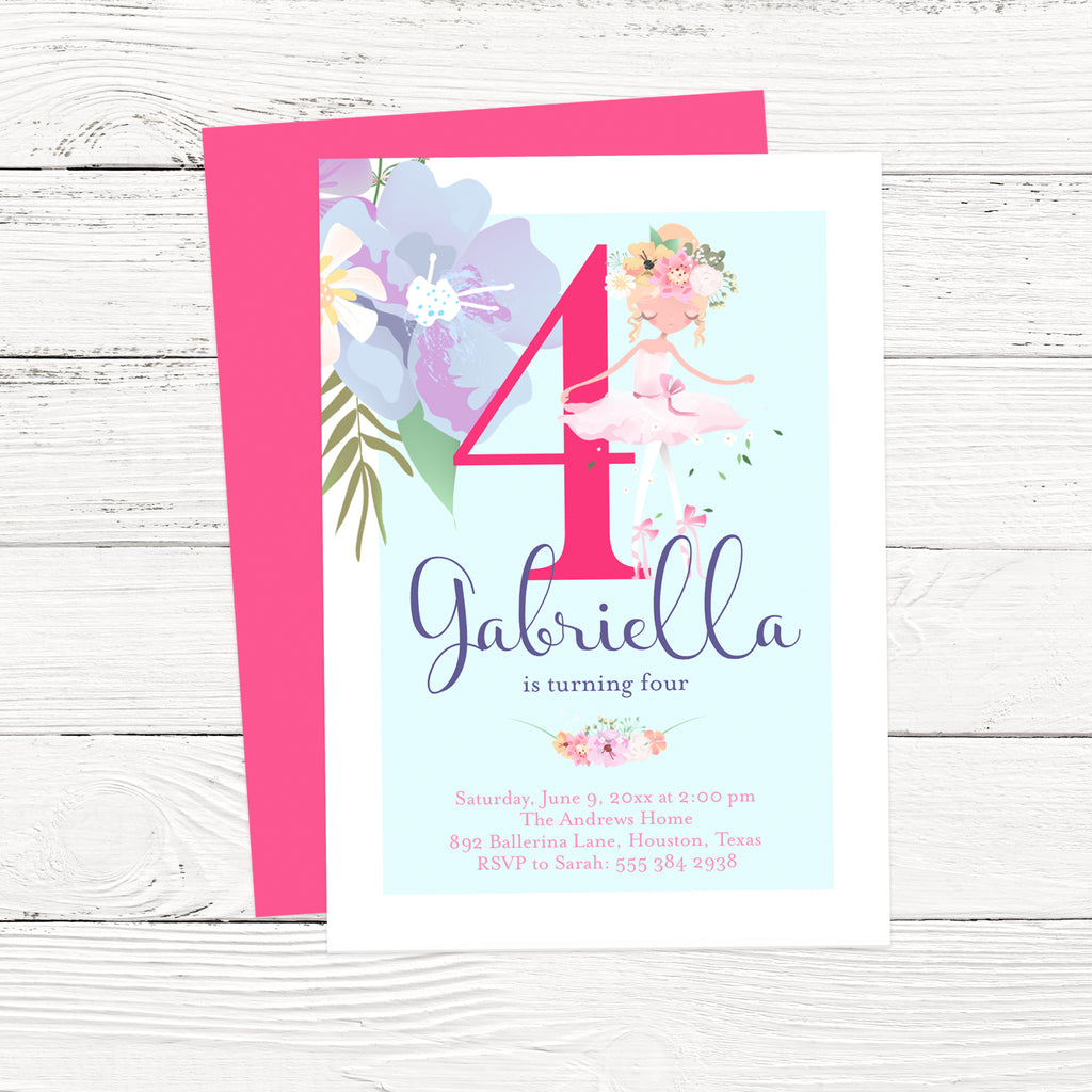 Floral Ballerina Birthday Invitation