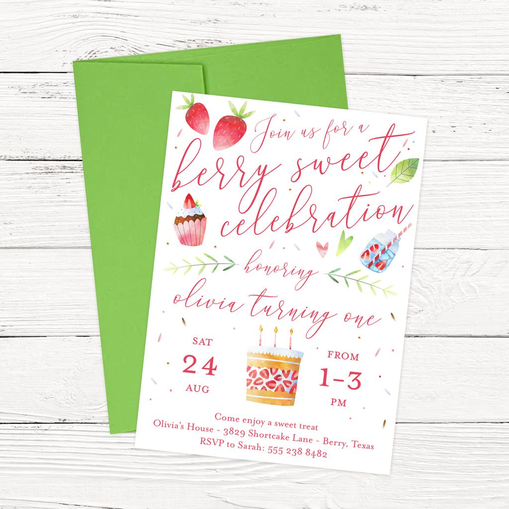Berry Sweet Strawberry Birthday Invitation