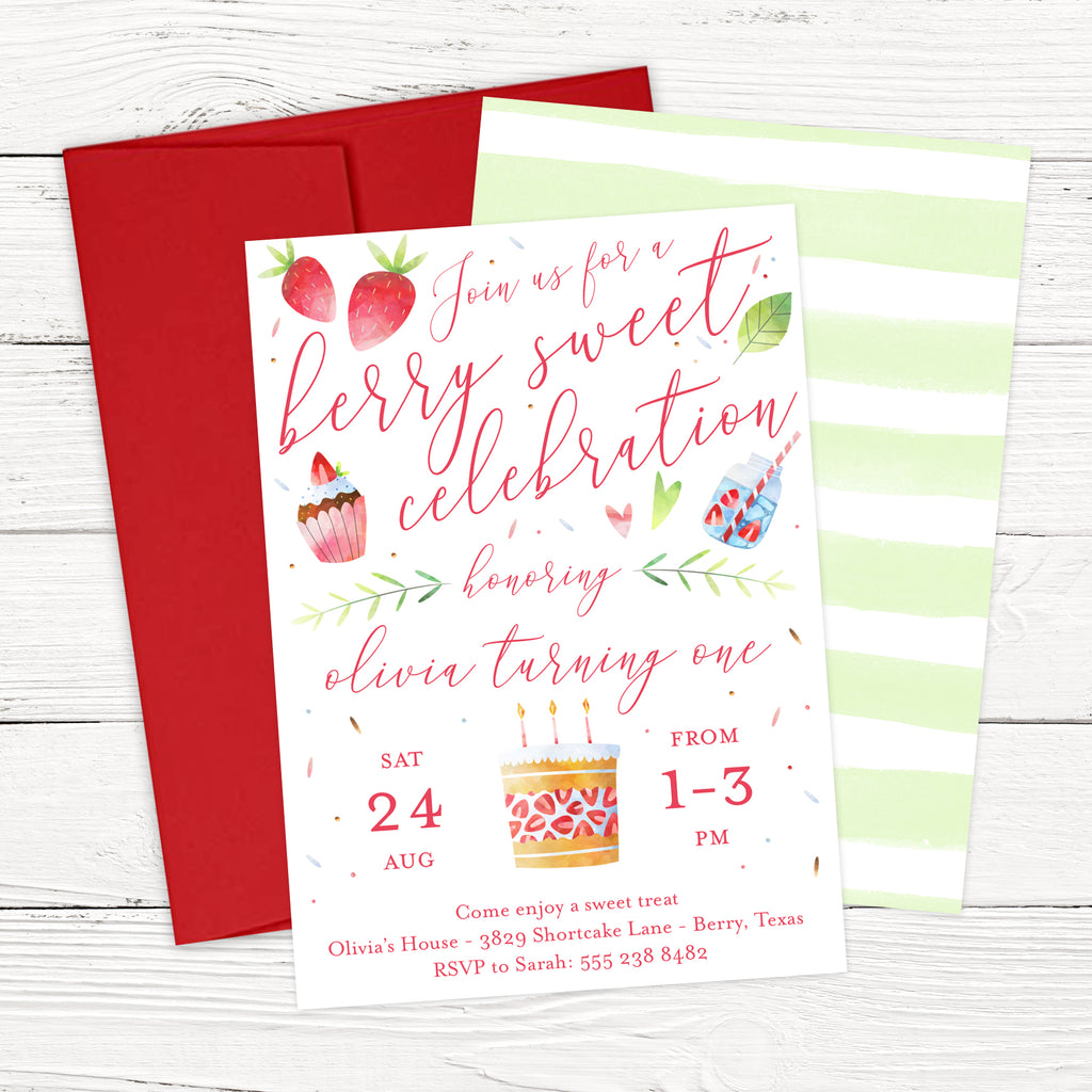 Berry Sweet Strawberry Birthday Invitation