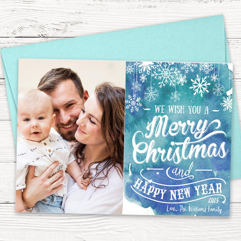 Blue Watercolor Christmas Card