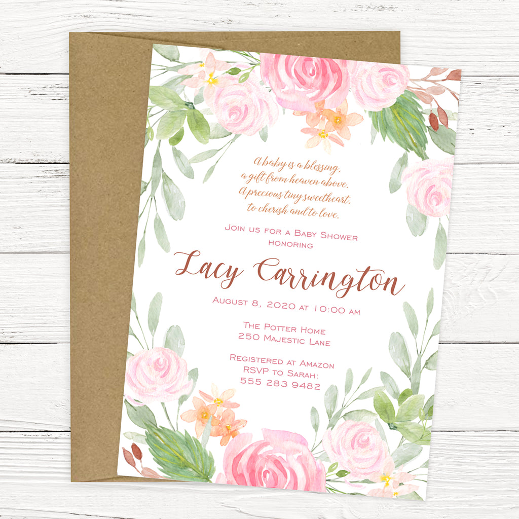 Blush Pink Floral Baby Shower Invitation