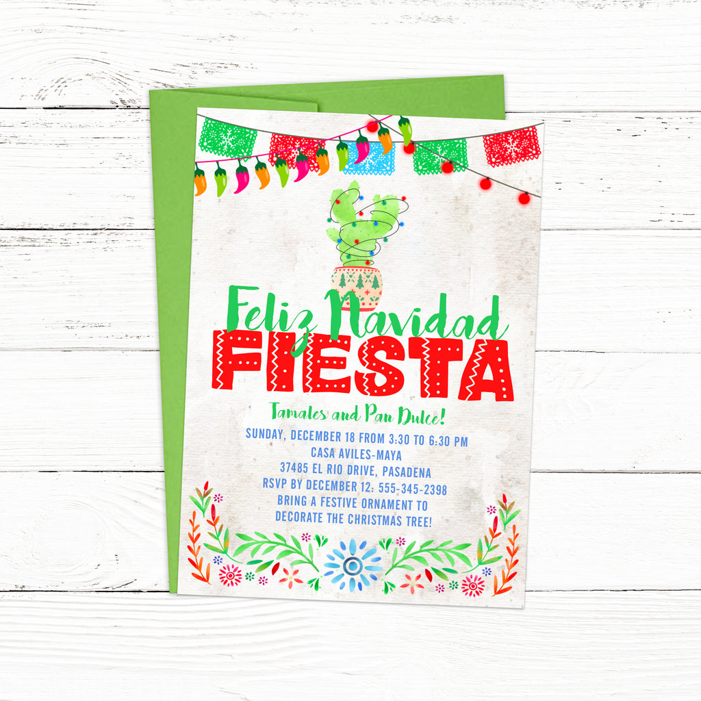 Feliz Navidad Christmas Cactus Invitation