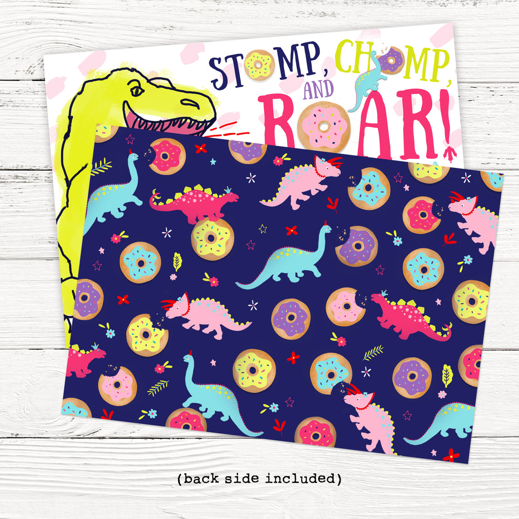 Girl Dinosaurs and Donuts Birthday Party Invitation