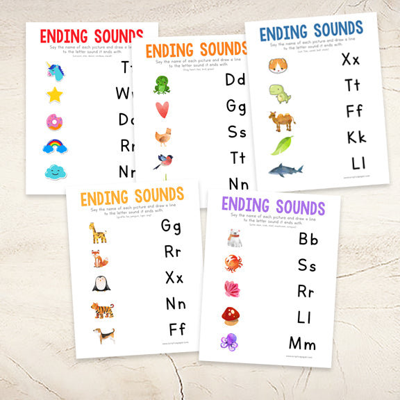 10 Worksheets for Ending Sounds Practice
