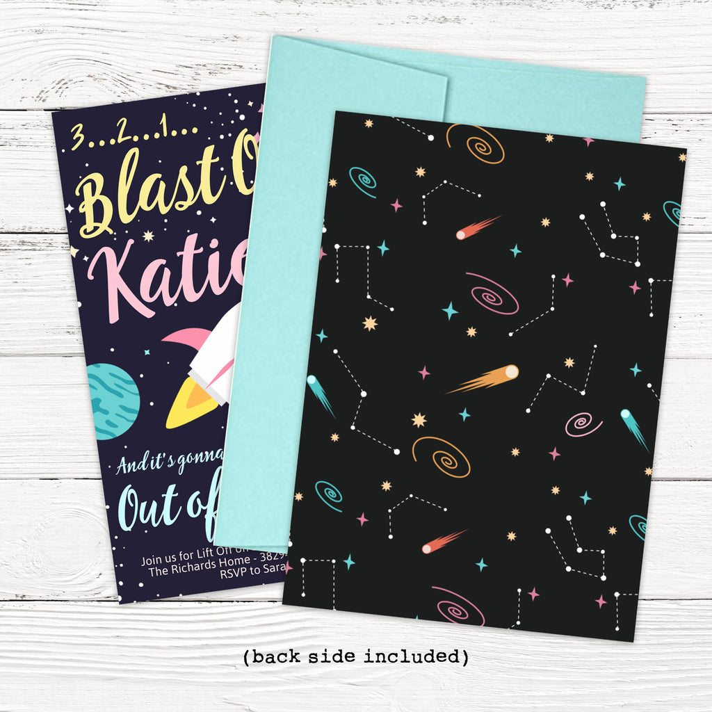 Girl Outer Space Birthday Invitation