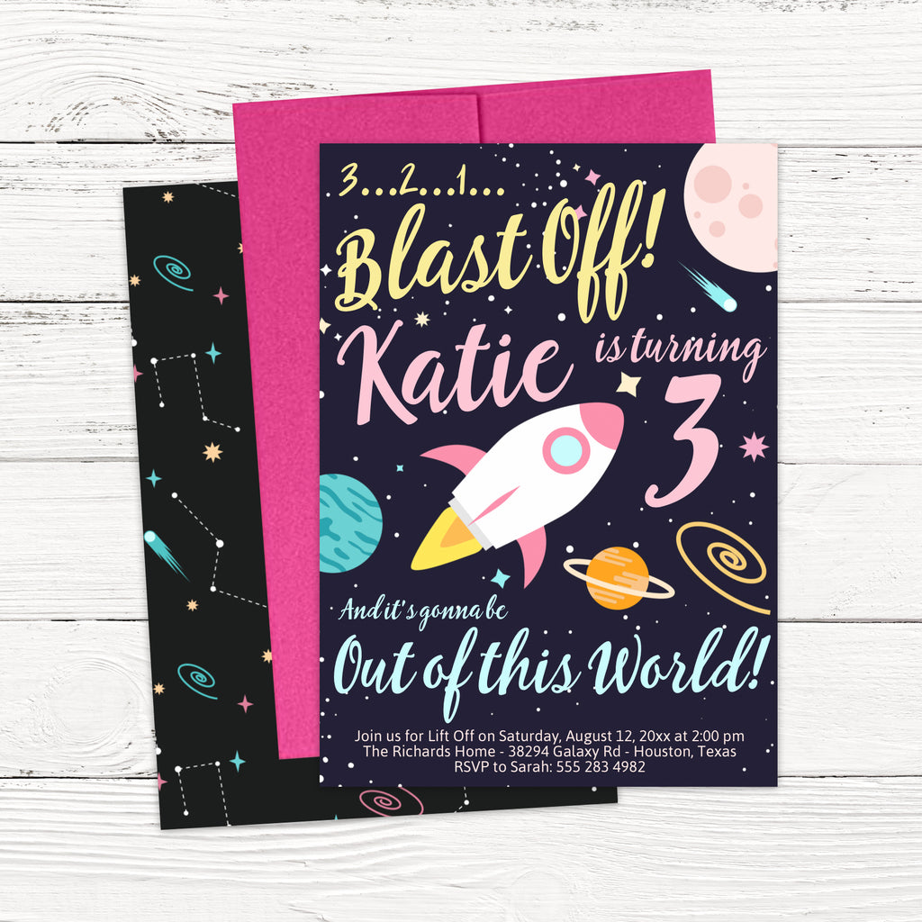 Girl Outer Space Birthday Invitation