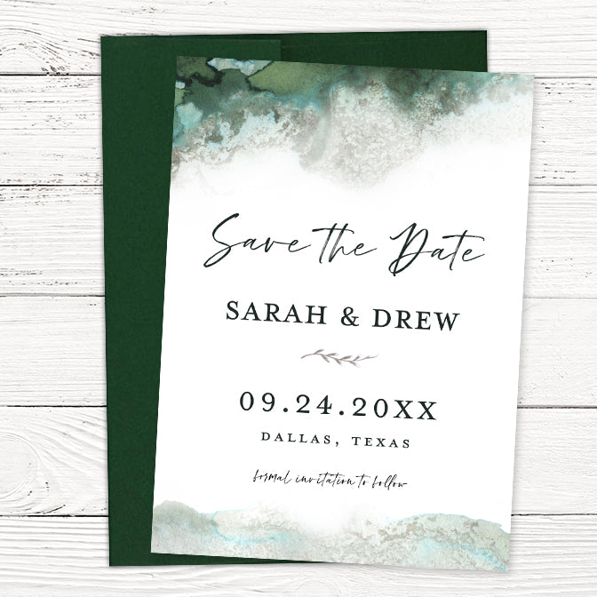 Emerald Green Watercolor Save the Dates