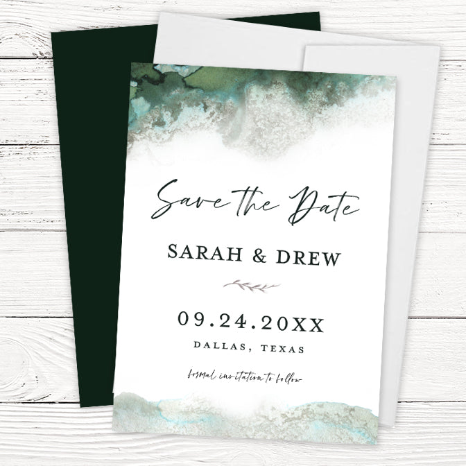 Emerald Green Watercolor Save the Dates