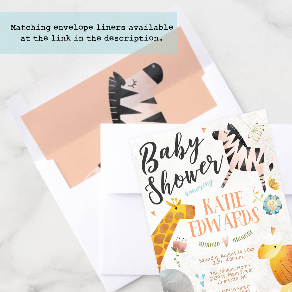 Elegant Jungle Animals Baby Shower Invitation