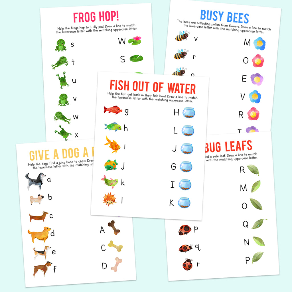 preschool and kindergarten uppercase and lowercase letter matching worksheets