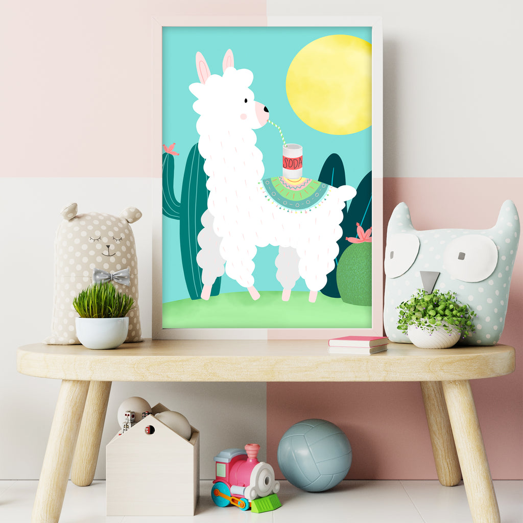 Llama Drinking Soda Wall Art