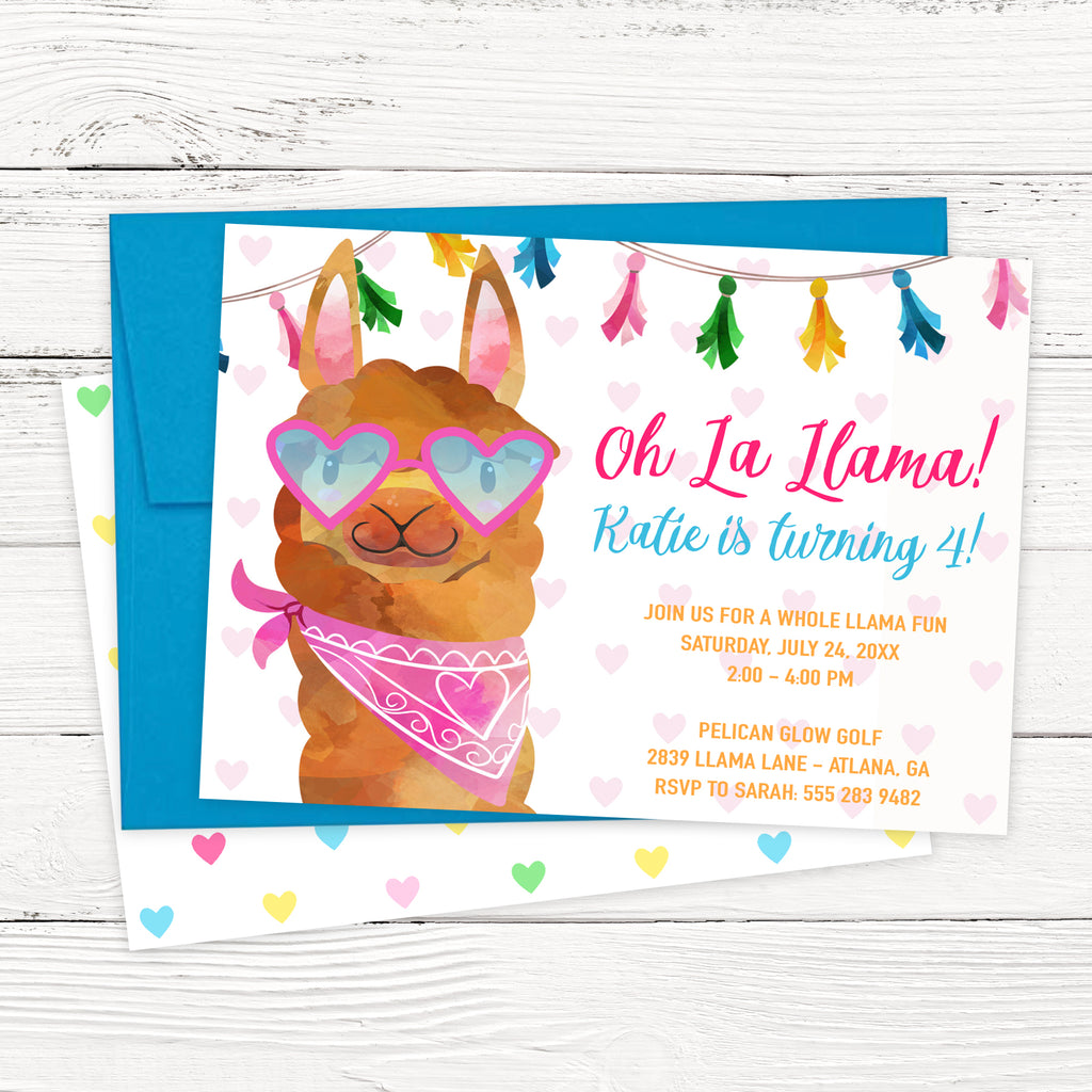 Oh La Llama Birthday Invitation