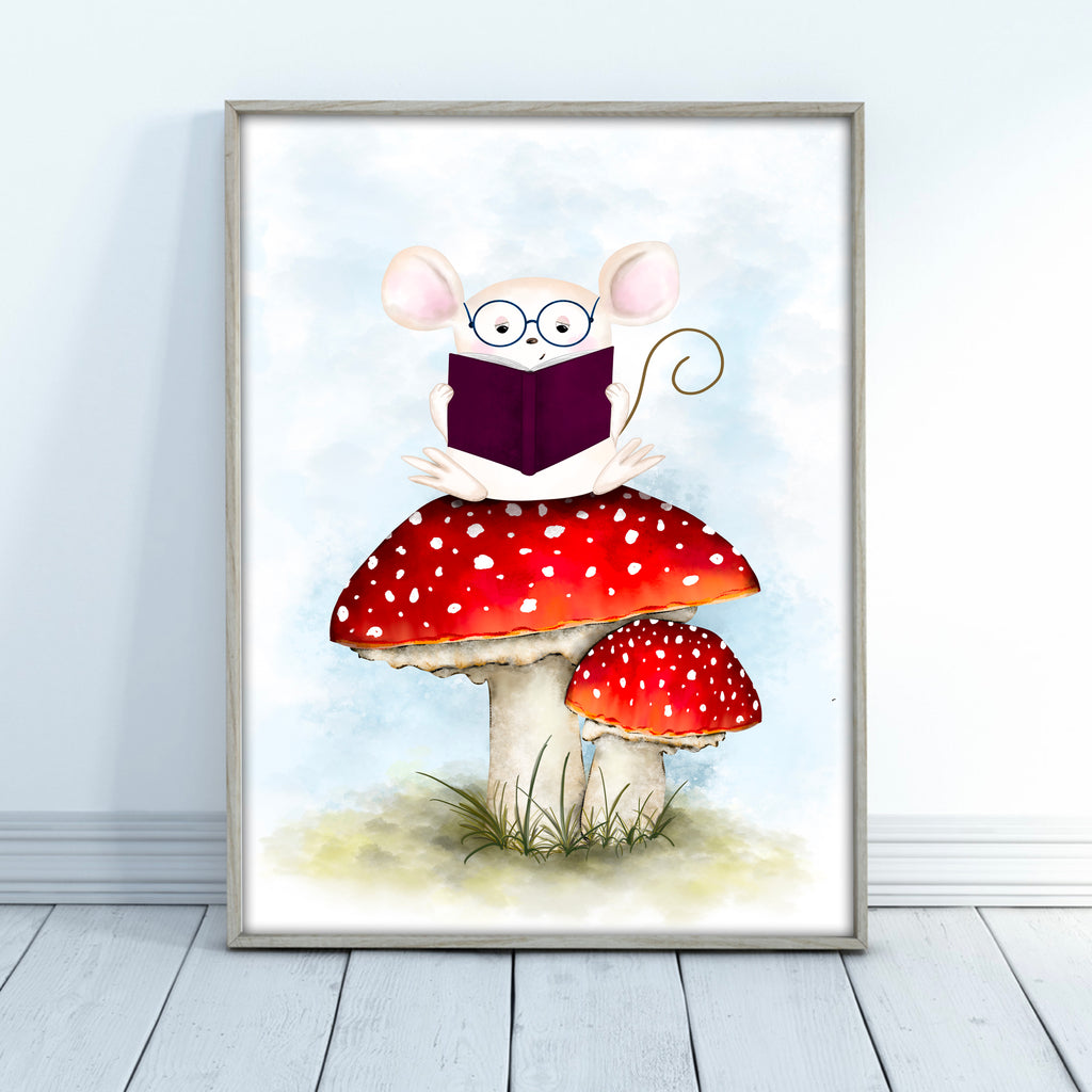 Mouse Reading on a Mushroom Wall Art