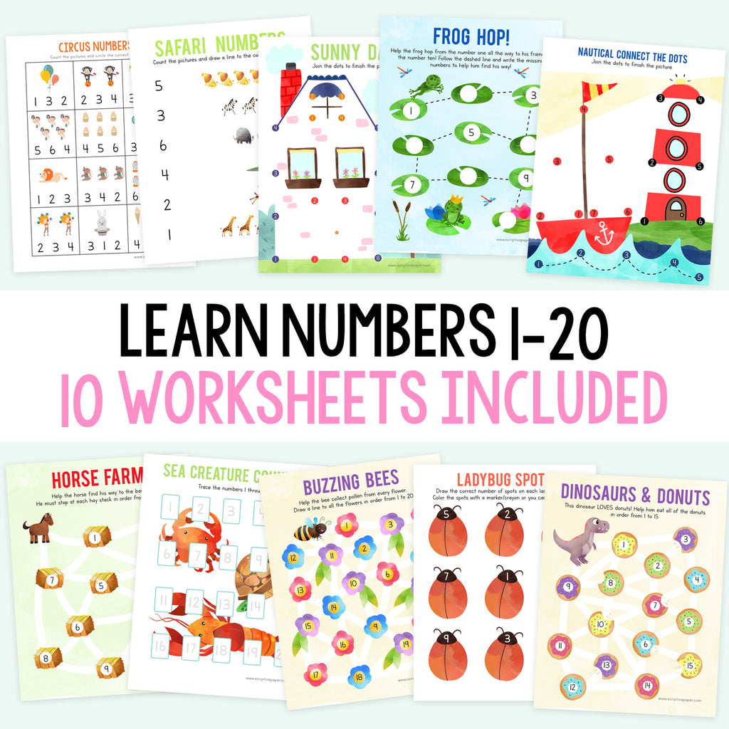 10 Worksheets for Learning Numbers 1-20