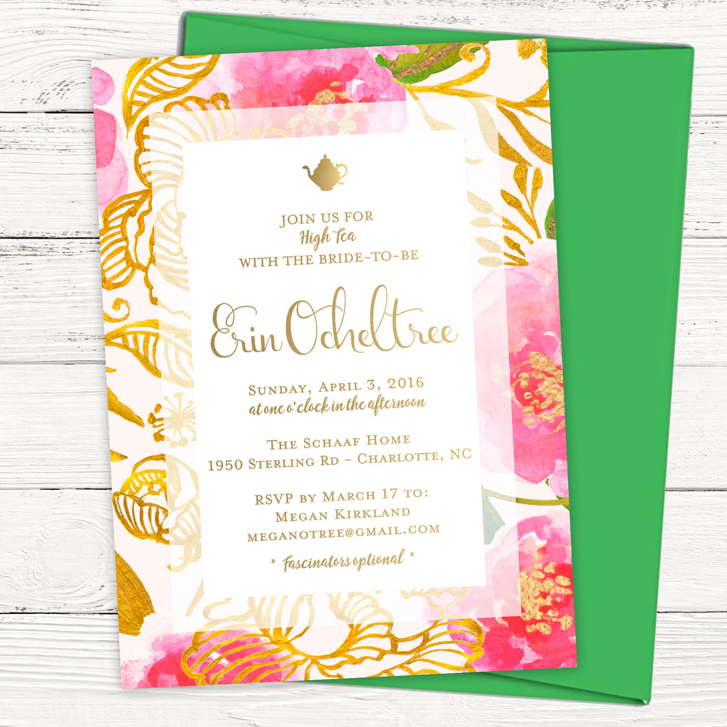 Gold Tea Bridal Shower Invitation