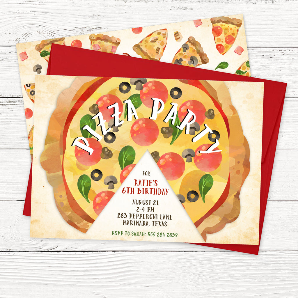 Pizza Party Birthday Invitations