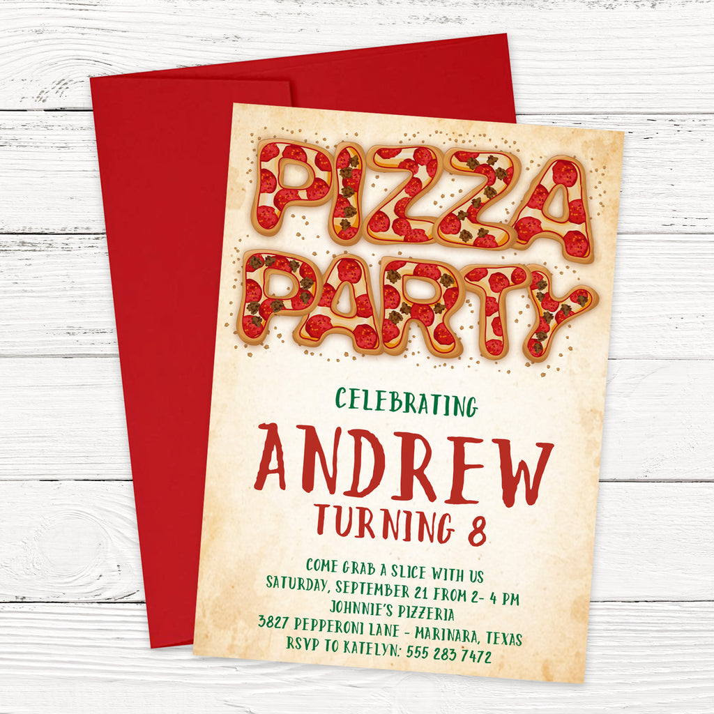 Pizza Party Birthday Invitation