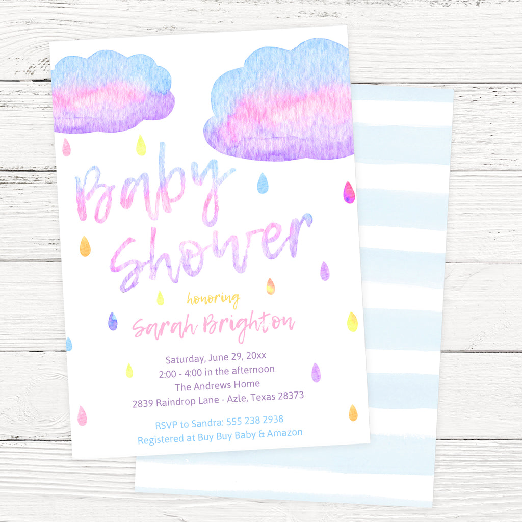 Watercolor Raindrop Baby Shower Invitation