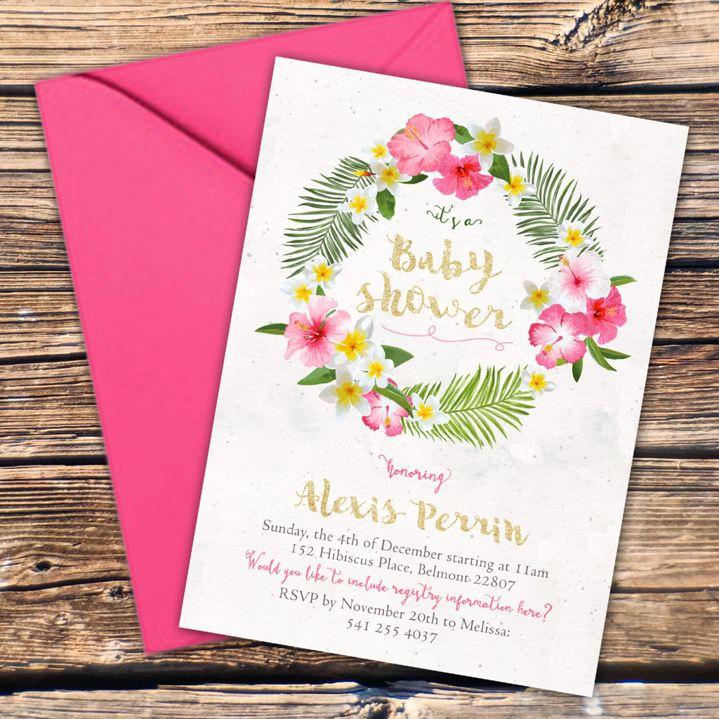 Tropical Hibiscus Flower Baby Shower Invitation