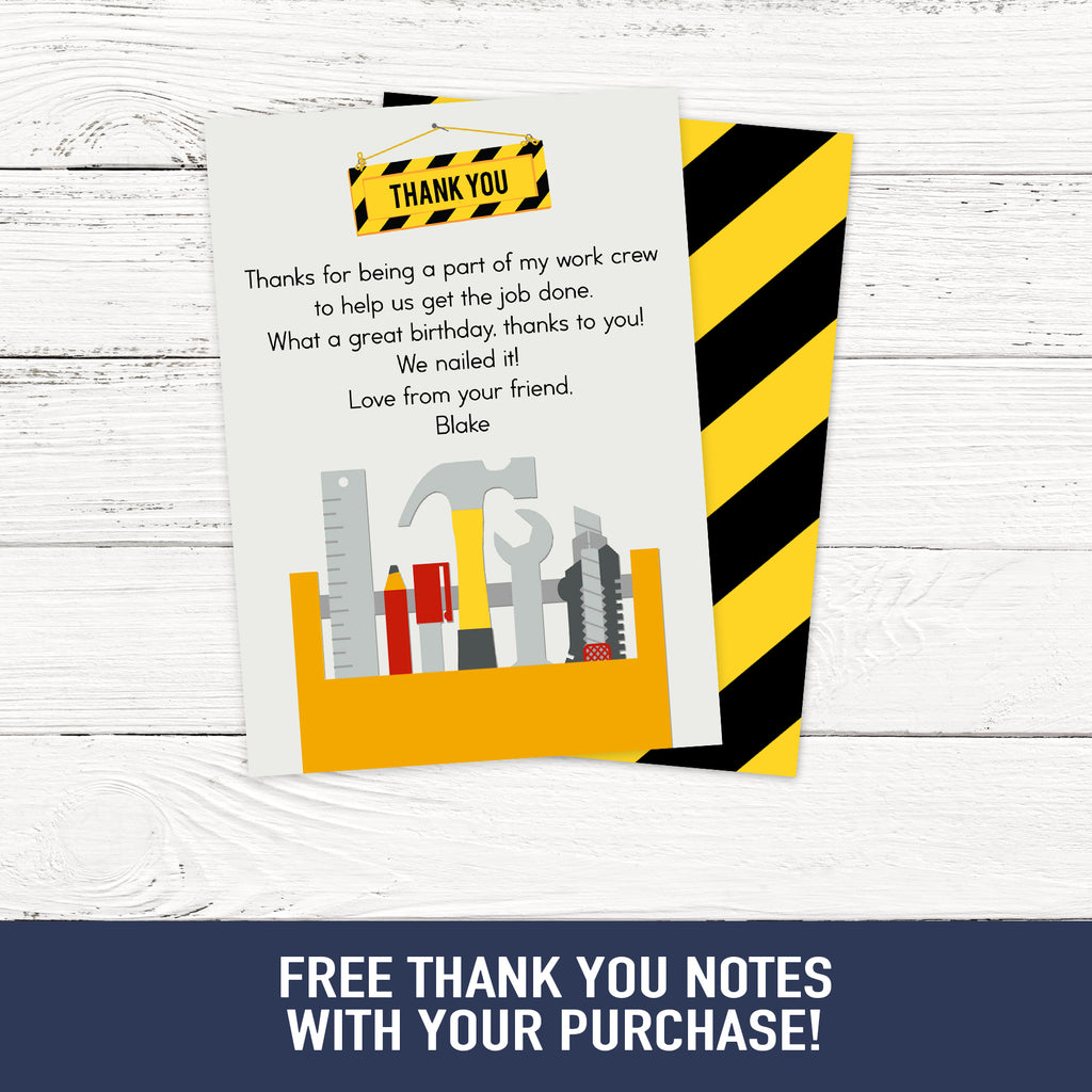 Construction Tools Birthday Invitation