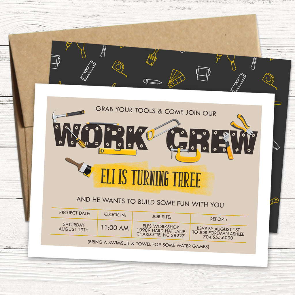 Construction Tools Birthday Invitation